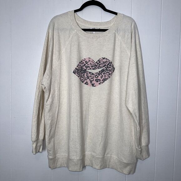 Wildfox Women’s Leopard Lips Tunic Crewneck Sweater Beige Size XL - Picture 1 of 5